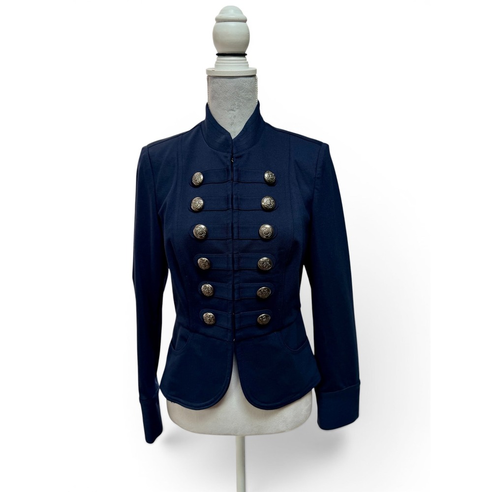 Military Style Steampunk S Petite Fitted Jacket Navy‎ Blue Button Utility Coat